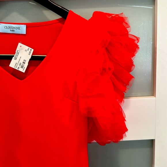 Adorable, New, Cherry-Red Top w Tulle trim Perfect for Gameday & fun events! - Picture 4 of 6